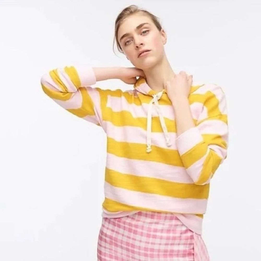 J. Crew Vintage Fleece Yellow / Bubblegum Pink Striped Cotton Hoodie